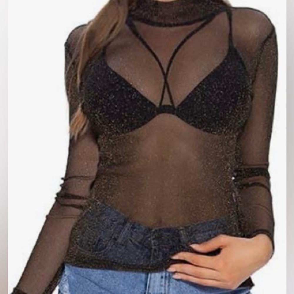 Black Sheer Long Sleeve Top